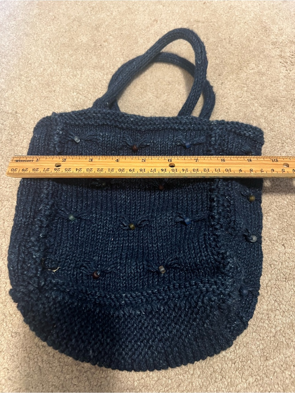 Nan Lopata Hand-Knit Navy Beaded Small Tote Bag